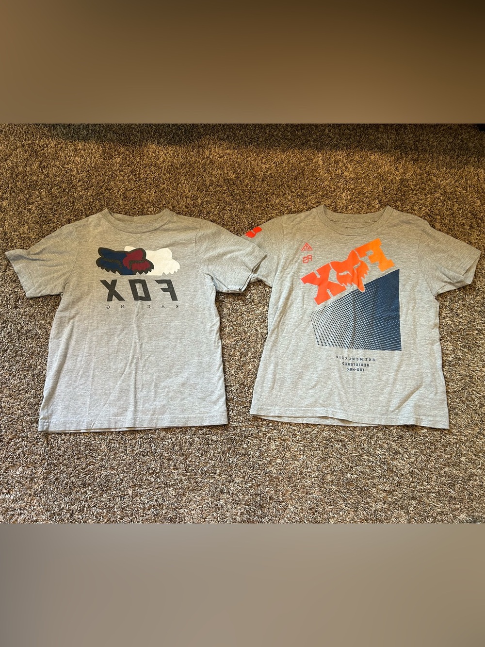 Fox Kids Gray Tee with Navy and Orange Graphics